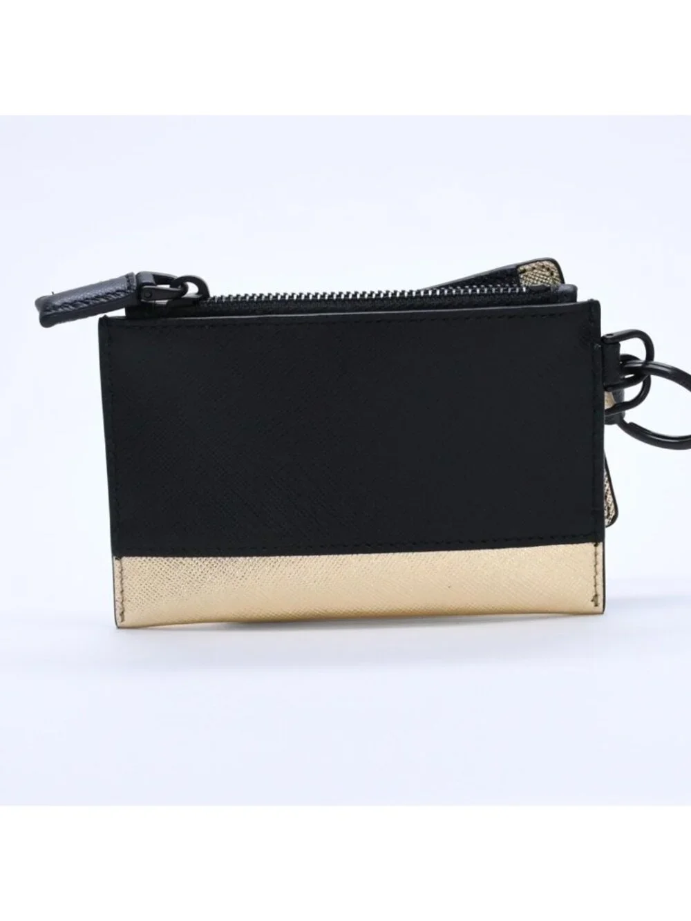 Prada Logo Coin Purse Card Curse Saffano Leather Black Gold
